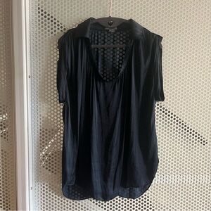 Vince Collared Cowl Sleeve Scoop Neck Top with Shoulder Tabs Size 6 Navy Blue